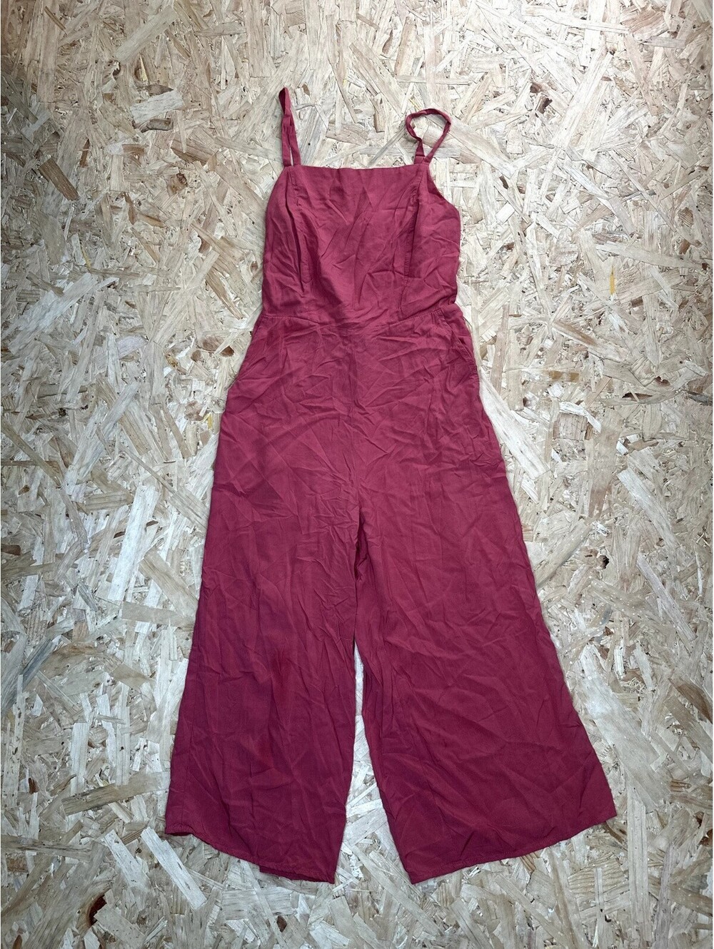 Old Navy Jumpsuit Womens Small Pink Red Linen Blend Wide Leg Smocked Back